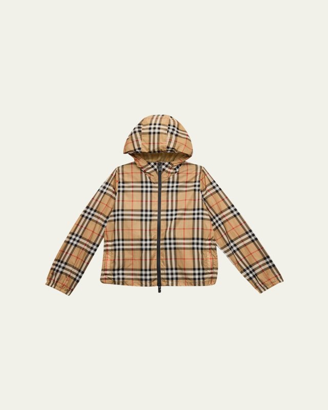 Girl's Cassius Hooded Check Jacket, Size 8-14